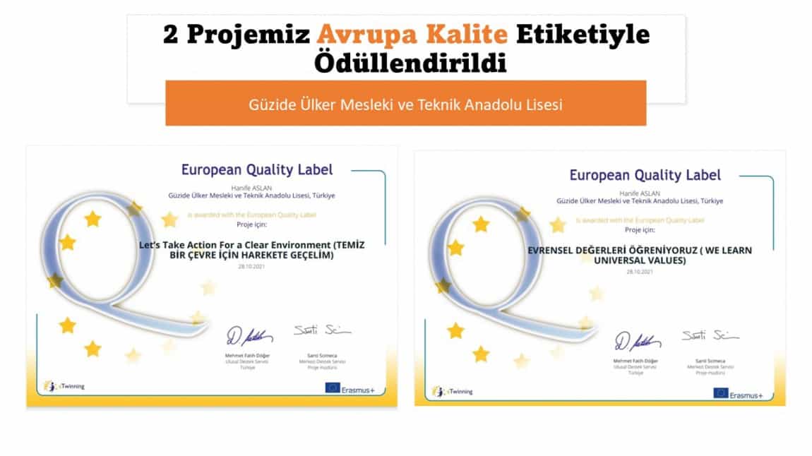 eTwinning Projelerimiz Avrupa Kalite Etiketiyle Ödüllendirildi